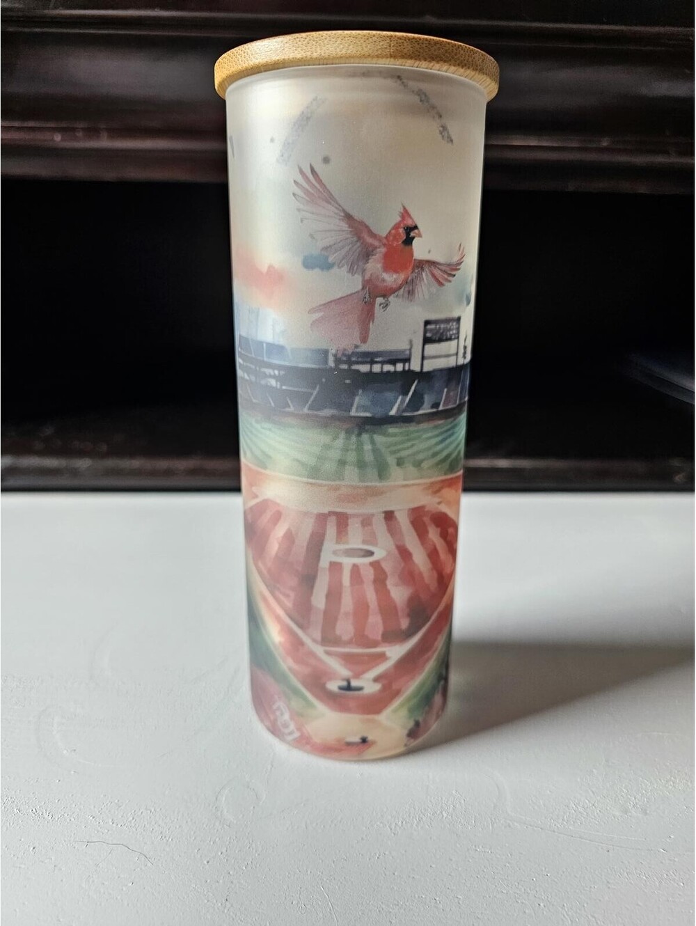Custom St. Louis Baseball Busch Stadium 17oz Frosted Glass Tumbler Lid